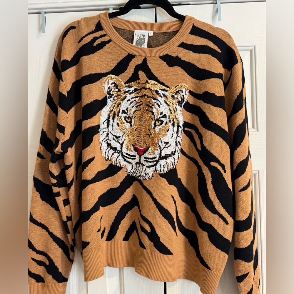 Queen of Sparkles Sequin Tiger Head Sweater